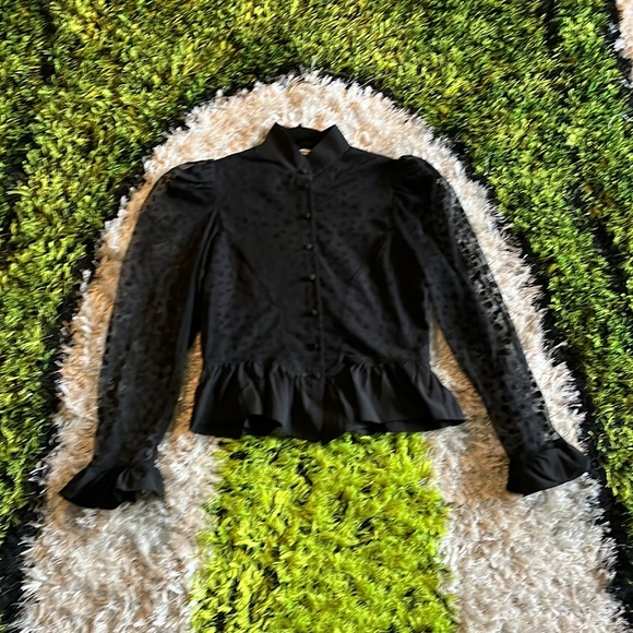 Batsheva Tops - Batsheva Flocked Tulle Polkadot Grace Blouse